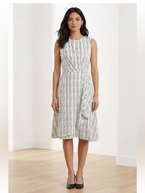 Nwt Calvin Klein Womens Faux Wrap Dress Cascade Ruffle Sleeveless Size 4